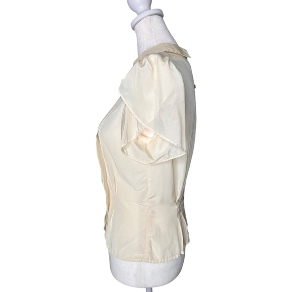 Vintage 50s ivory-cream feminine pleated button back blouse. Peter Pan collar - Picture 4 of 14